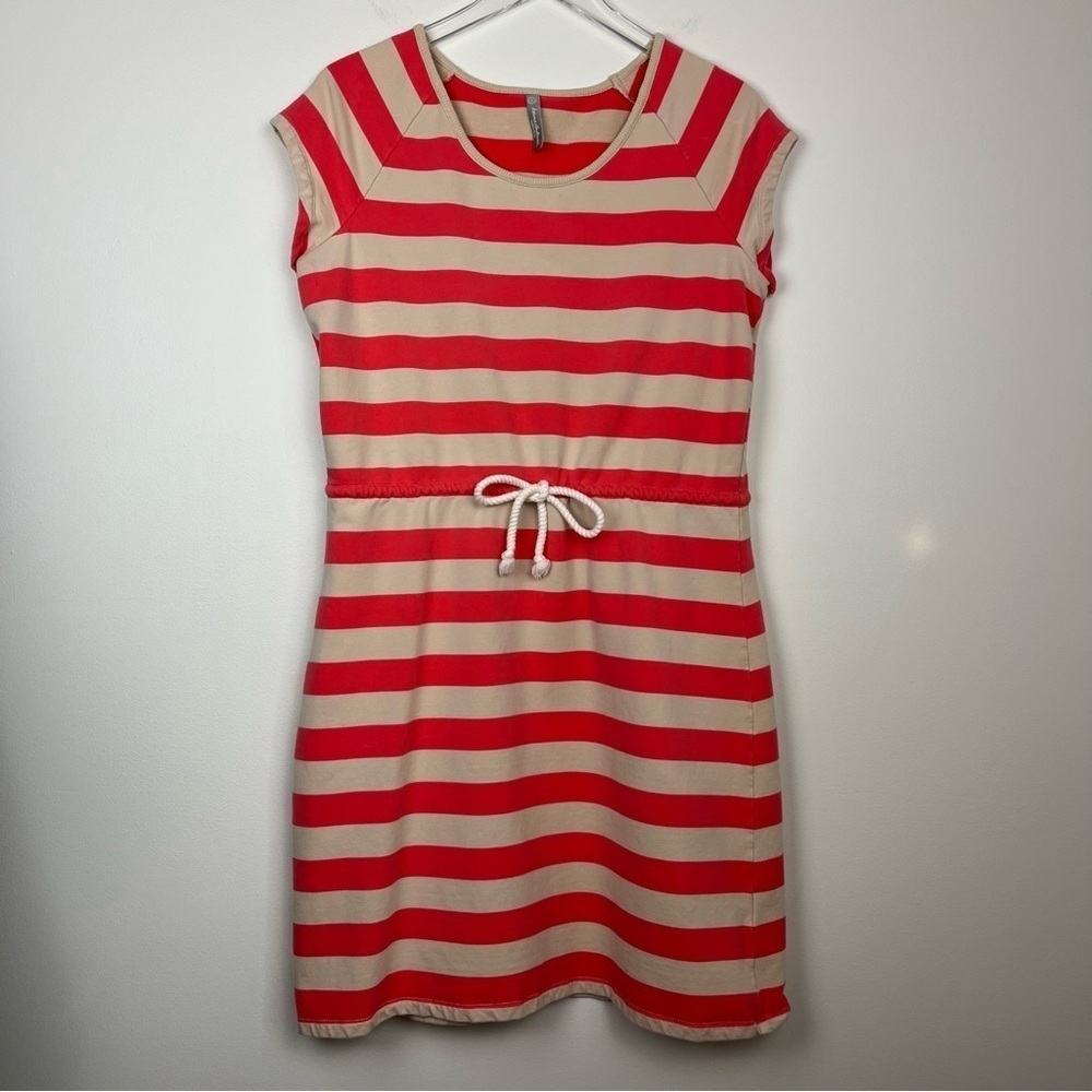 HANNA ANDERSSON Coral Tan Rugby Stripe Dress Large